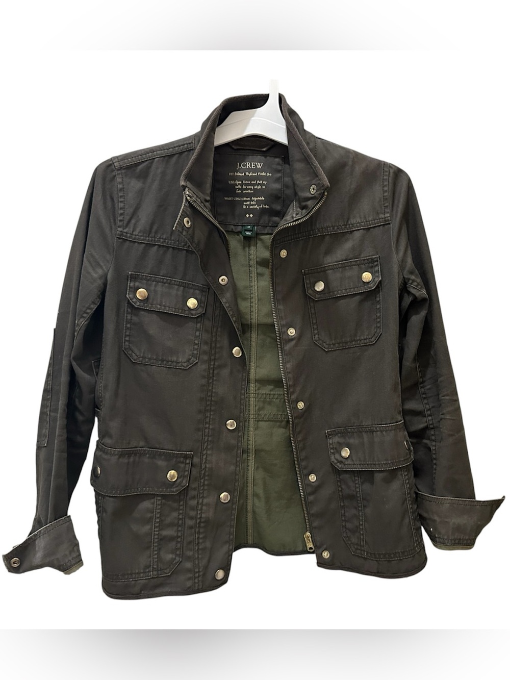 J. Crew Relaxed Boyfriend Field Jacket Olive Green Utility gold Buttons XS - Picture 2 of 13